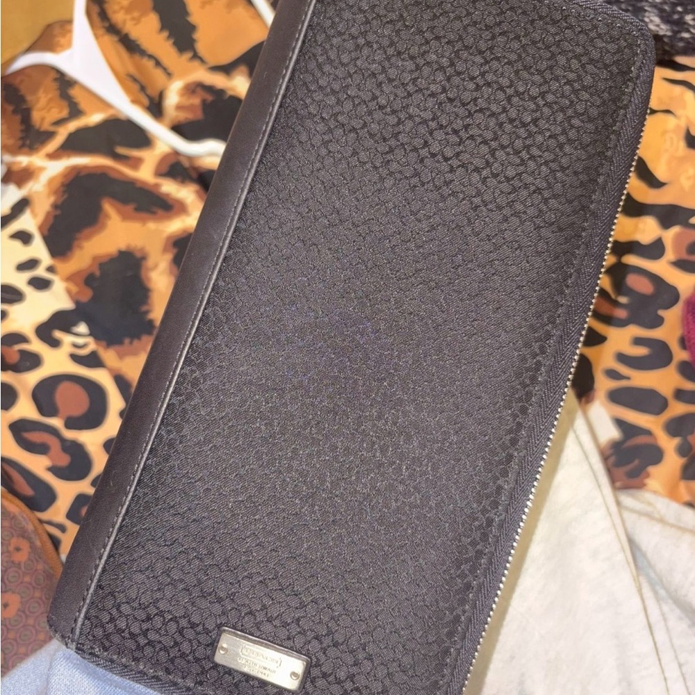 Black Coach leather & print Zip-Around Textured Wallet